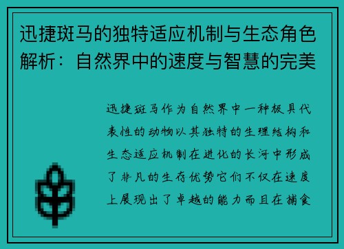 迅捷斑马的独特适应机制与生态角色解析：自然界中的速度与智慧的完美结合