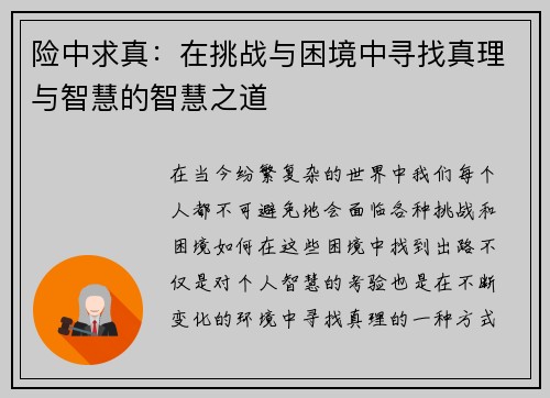 险中求真：在挑战与困境中寻找真理与智慧的智慧之道